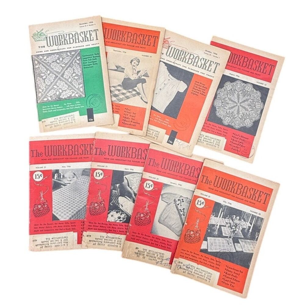 🧵 Vintage The Workbasket Magazines 1950s Lot of 8 Sewing Crochet Patterns 1954